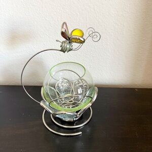 Stain Glass and Metal Butterfly Candle Holder Trinket Dish